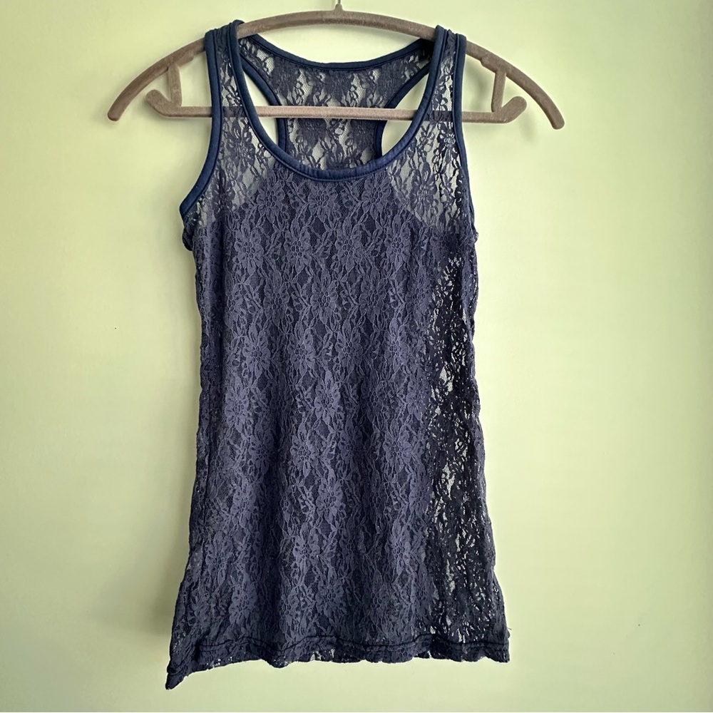 Lace Sleeveless Top - Navy XS